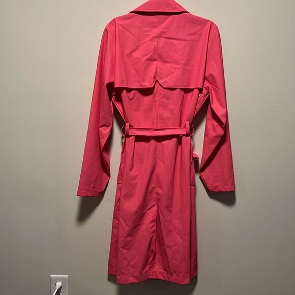 RAINS Vibrant Pink Waterproof Belted Trench Coat, Size S/M - Picture 10 of 15
